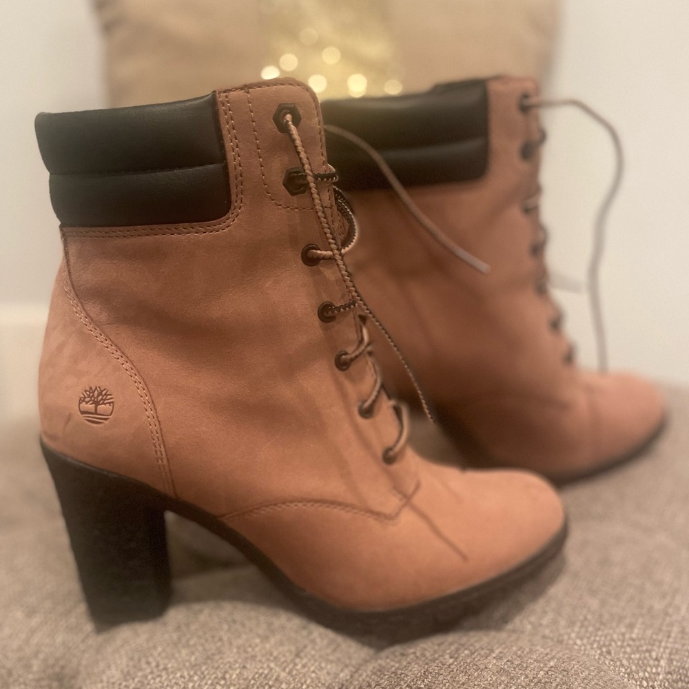 Timberland Tillston Waterproof LaceUp Boots Nubuck Leather Heeled Booties Size 8